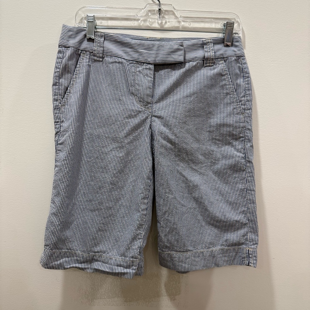 J. Crew size 2 city fit Blue White pin Striped cotton seersucker long Shorts